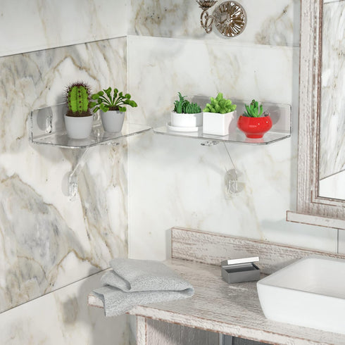 12 Inch Toiletries(2 Pack) Clear Acrylic Windows Plant Shelves, Window Plant Stand with Legs, No Need Drilling Indoor