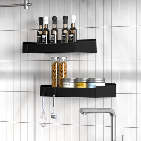 Wisfame 2 Pack 8 Shower Caddy Adhesive, Large Capacity Rustproof Shower Shelves, No Drill Bathroom Shelf with Hooks