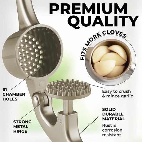 Set Zulay Kitchen Large Premium Garlic Press - Bigger Bowl for Bigger Garlic - Rust Proof Garlic Mincer Tool