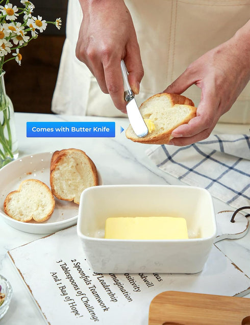 Countertop Butter Dish with Lid: Large Butter Dish for - Ceramic Butter Container with Knife Double Silicone Seal