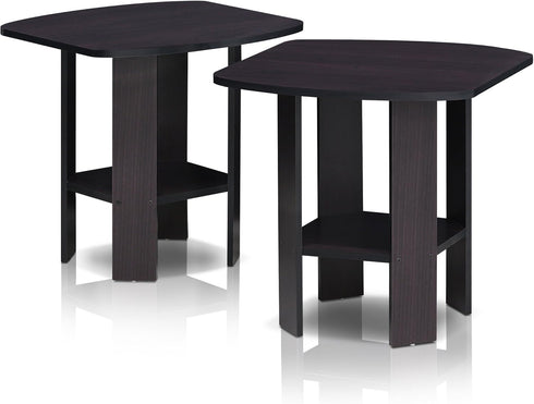 Set 2, 2-Tier Furinno SIMPLE DESIGN Side Table of Modern End Table with Soft Edges, Open Shelves Night Stand, Bedside