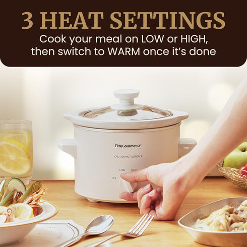 Elite Gourmet MST-250XW Electric Slow Cooker, Adjustable Temp, Ceramic Pot, Dishwasher Safe Glass Lid & Crock
