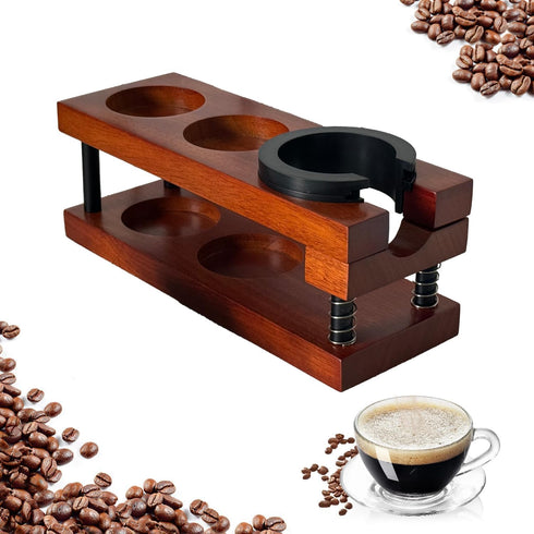 Upgraded Wooden Espresso Tamp Station - 51-58mm Espresso Accessories, Durable Multi-Function Tamping Station