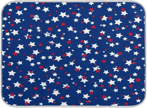 USA Patriotic Stars Dish Drying Mat 18 x 24 Inch Red Blue White Independence Day Tableware Protector for Kitchen
