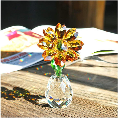 Qf QFkris Crystal Sunflower Figurine, Table Crystal Flower Collectible Ornament, Souvenir Gift