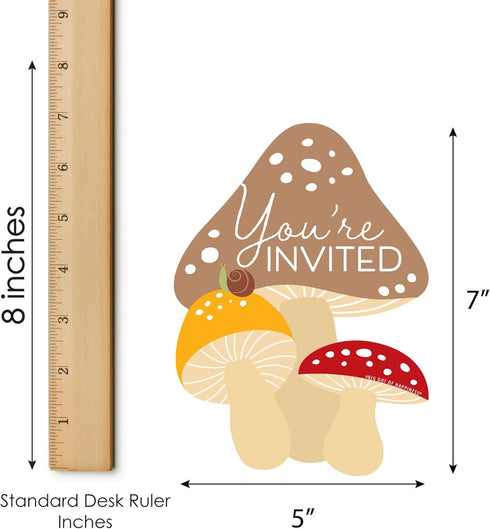 Set 12 Big Dot of Happiness Wild Mushrooms - Shaped Fill-In Invitations - Red Toadstool Party Invitation Cards