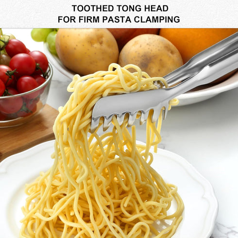 Pleafind 2-Piece Spaghetti Spoon and Tong Set, 13-Inch Non-Stick Fork and 9-Inch Kitchen Tong, Stainless Steel