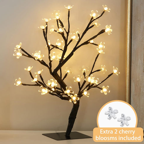 PEIDUO 17.5 Inch Lighted Cherry Blossom Tree, 48 Warm White Lights for Christmas Indoor Home Decor, Tabletop Night Light