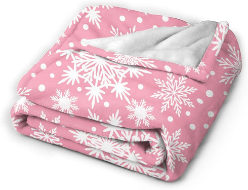 Perinsto 60"X50" Winter Snowflakes Pink Throw Blanket Ultra Soft Warm All Season Christmas Decorative Fleece Blankets