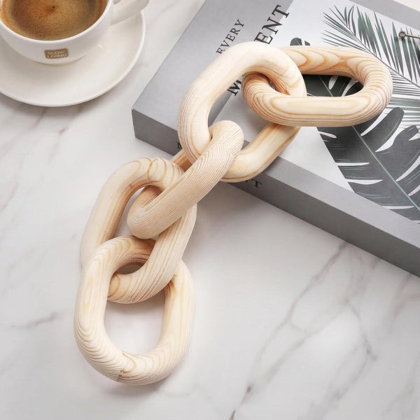 Queekay Decorative Wood Chain Link Decor Rustic 5 Link Wooden Chain Decor