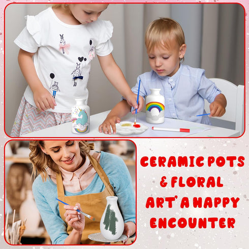 Singhoow 4 Set Mother's Day Paint Your Own Porcelain Paint Vase Art Project White Ceramic Painting Kit for Adults