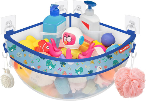 UNEEDE 4.32 Gallons Dinosaur Print Corner Bath Toy Storage | Blue Mesh