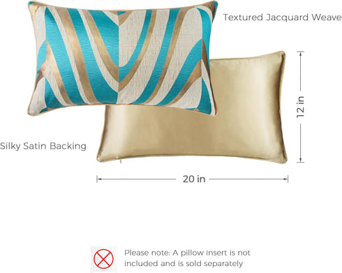 THE-TINOART 12x20 Inch Modern Geometric Throw Pillow Covers Blue Turquoise and Beige Jacquard Decorative Pillow Covers