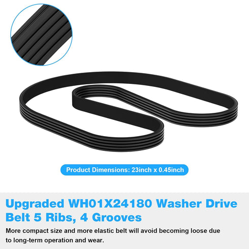 WH01X24180 Washer Drive Belt Replacement for GE Washer, AP6024314, 4455970, PS11736832, 23" Long, 5 Ribs