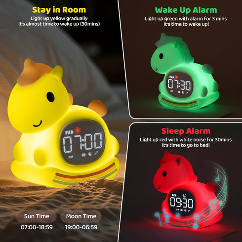 Alarm Clock with Night Light for Kids with Sleep Training and Sound Machine, Rechargeable Silicone Lamp OK to Wake