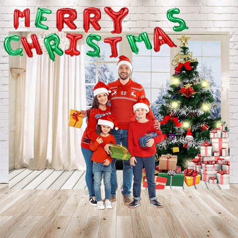 MERRY CHRISTMAS Balloons, Xmas Aluminum Foil Balloons for Christmas Anniversary Party Supplies, 16 Inch - Red & Green