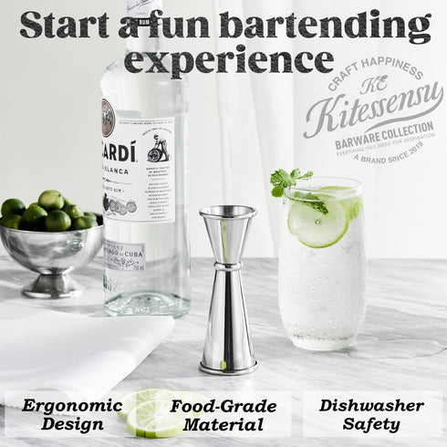 KITESSENSU Jigger for Bartending, Japanese 2 oz 1 oz with Measurements, 18/8 Stainless Steel Cocktail Jiggers