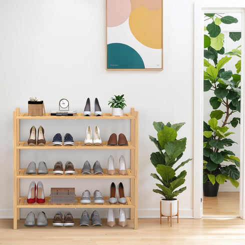 4 Closet,Hallway,Entryway,Small 27"x11"x26" Haddockway Tier Bamboo Shoe Rack Storage Organizer, Multifunctional Free