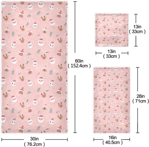 Set 3 Sets Pfrewn Christmas Winter Towels of Christmas Symbol with Pink Bathroom Towel Soft Absorbent Bath Hand Towels