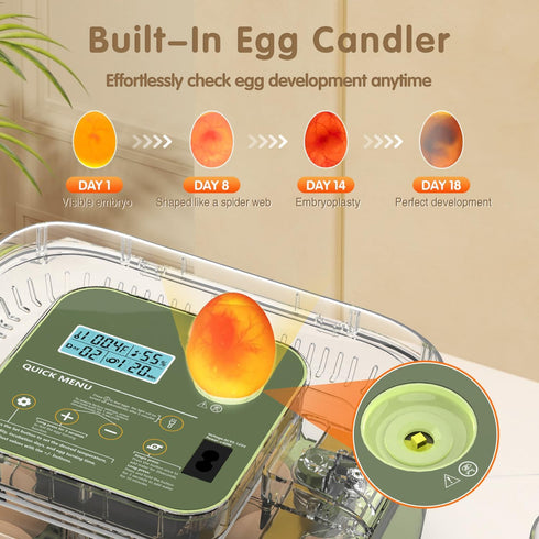 12 HOWOOlUA Egg Incubator for Hatching Eggs withAuto Turn, Temp & Humidity Control, Built-in CandleLarge Capacity Egg