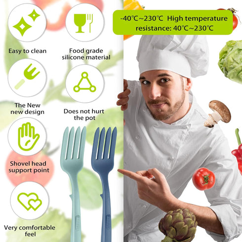 2 Pcs Silicone Flexible Fork, 11.6 Inch Heat Resistant Cooking Fork for Mixing Ingredients, Baking, Blue Series