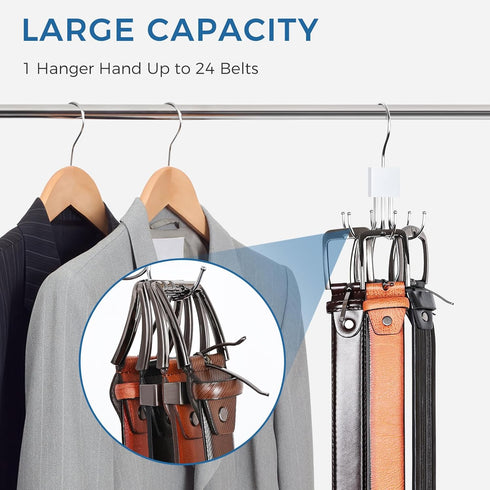 Belt Hanger, 360° Rotatable Belt Organizer for Closet, Max 24 Belt Storage Space Saving Closet Organizers and Storage -