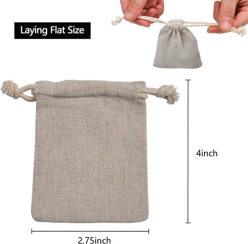 calary 50pcs Double Canvas Drawstring Bag, Cotton Pouch Gift Sachet Bags (2.75x4 Inch)