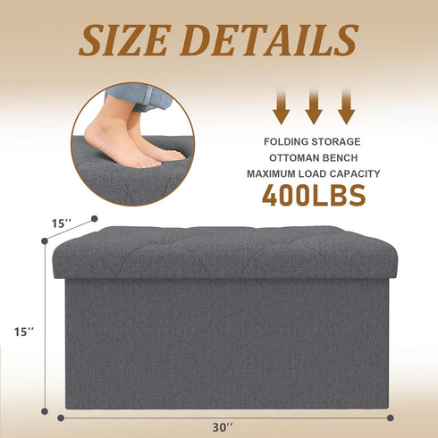 ZEUKMXOO Bench,30 Inches 660LBS Gray30Wx15Dx15H Folding Ottoman with Storage Bench,Storage Ottoman Ottoman Foot
