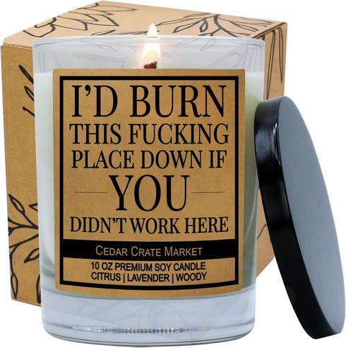 Funny Candle Gifts for Women, Men, Coworkers, Boss Day, Promotions, Made in The USA, Scented 100% Soy Wax Presents for