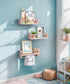 Set 3 Maxpeuvon Nursery Book Shelves, of Kids Bookshelves Natural Wood Wall Mount Organizer with Towel Bar Hanging