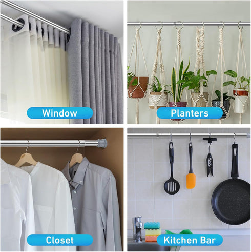 Tension Curtain Rod for Windows 28 to 48 Inch, Adjustable Spring Rod for Kitchen, Bathroom, Window, Bookshelf (Silver)