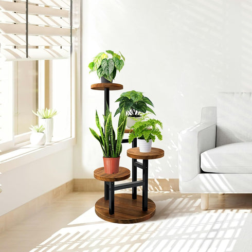 4 AUGOSTA Tier Corner Plant Stand, Tall Metal Wood Plant Shelf Holder for Indoor, Outdoor Display Rack Flower Pot Stand