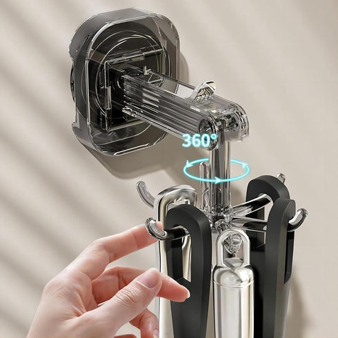 Hanging Utensil Holder Hooks Kitchen Utensil Hanger Wall Mount 360° Rotating Folding Hook Strong suction cup hook Utensil Rack with 6 Hooks for Kitchen Bathroom Cabinet (Transparent Grey) by QruiLanTu