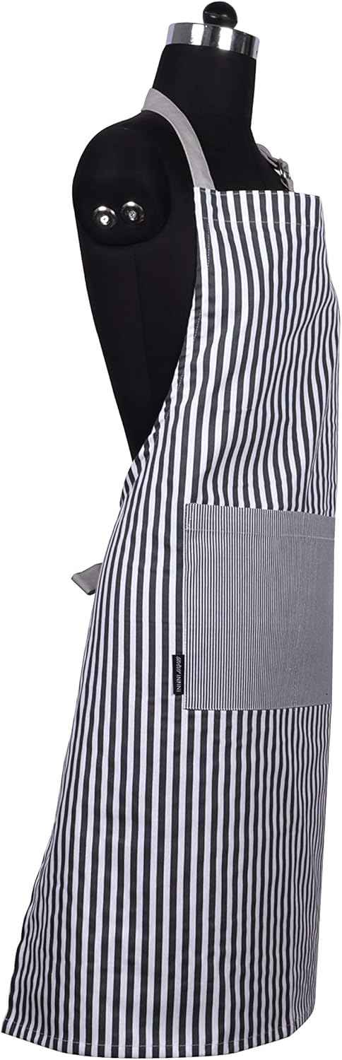 AMOUR INFINI Cotton Aprons for Women, Adjustable Strap and Waist Ties, Reusable for Baking and Cooking (Charcoal)