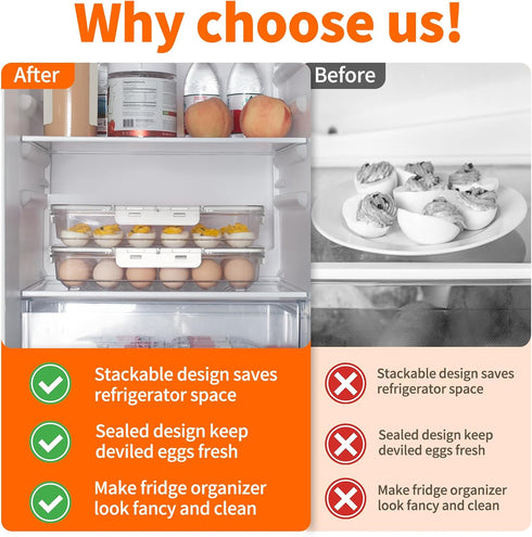 2 Pack 48 MesRosa Deviled Egg Containers with Lid and Handle, Durable Clear Plastic Deviled Egg Carrier Storage Eggs