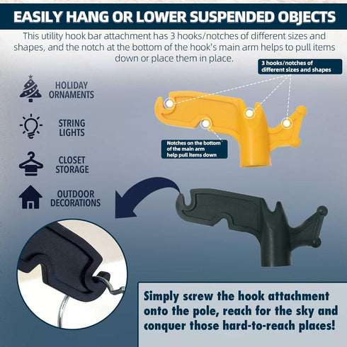 TonGass 2-Pack Multi-Purpose Plastic Utility Hook Attachment for Poles, Screw-On Hook 3/4" Inner Diameter for Threaded