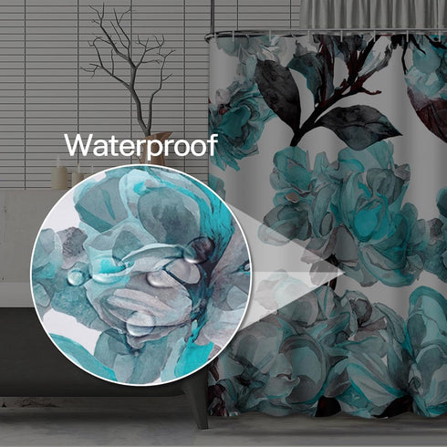 Emvency Aqua Shower Curtain - Blue Flower Floral Teal Pattern with Roses, Waterproof Polyester Fabric 72 x 72 inches