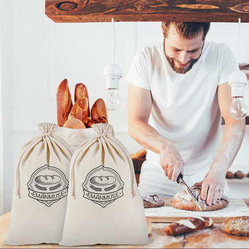 3-Pack 12x17.5 Inch Linen Bread Bags for Homemade Bread & Sourdough, Unbleached with TPU Lining - Reusable Washable