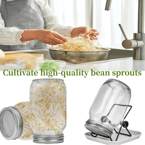 Lulonpon Sprouting Kit, 2 Sprouting Jar Kits with Stainless Steel Screen Lids, Seed Sprouter Set for Broccoli