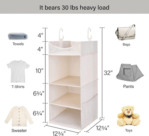 3-Shelf Closet Closet 12 12 32H, StorageWorks Hanging Organizer, Adjustable Hanging Organizers and Storage, W x D x