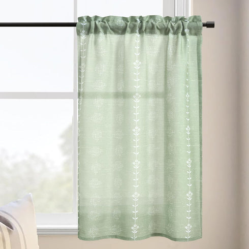 Bathroom Window Curtain Short,Eucalyptus Decor Vine Botanical Boho Sheer Sage Green Patterned RV Curtains for Camper Windows,36 Inch Length 2 Panels Set