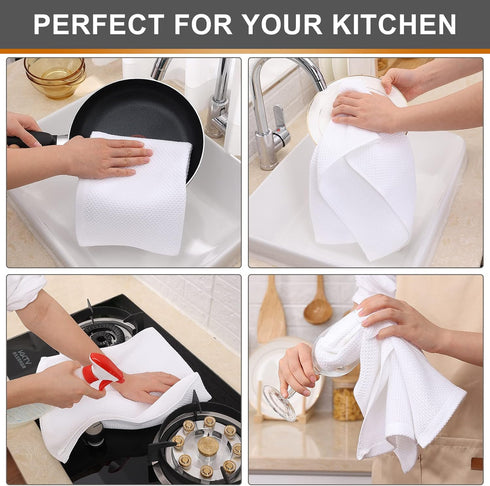 Kitinjoy 100% Cotton Waffle Weave Kitchen Towels, 4-Pack Super Soft Dish Towels, 13 in x 28 in, White
