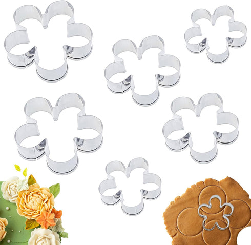 6 PACK Stainless Steel Flower Shaped Cookie Cutters, Small Biscuit Cutters for Holiday Baking, Mousse Mold