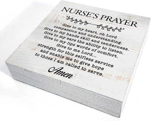 HDKY 5" 5" Nurse's Prayer Wood Box Sign Home Decor Rustic Nurse Wooden Box Sign Block Plaque for Wall Tabletop Desk