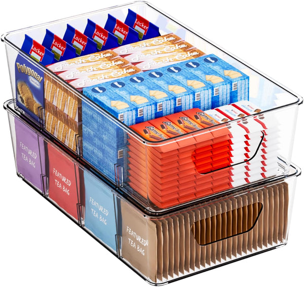 Yieach Stackable 2 Pack Snack Organizer for Pantry Shelf,Clear Pantry Organizers and Storage