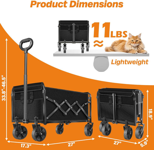 Exovyn 360lbs Collapsible Wagon Cart Foldable, Portable Folding Wagon with Wheels, Foldable Wagon Carts Utility