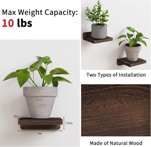 5X5 Inches Set 4, Fixwal Small Shelf for Wall, Floating Shelves of Rustic Wood Small Wall Mounted Shelves for Bedroom