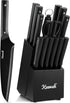 Keewah Knife Set, 15 Piece Kitchen Knives Set with Block, Black
