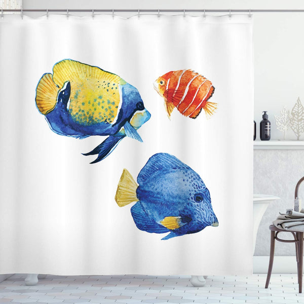 Ambesonne Fish Shower Curtain, Tropical Aquarium Life with Discus Fish and Goldfish, 69" W x 70" L