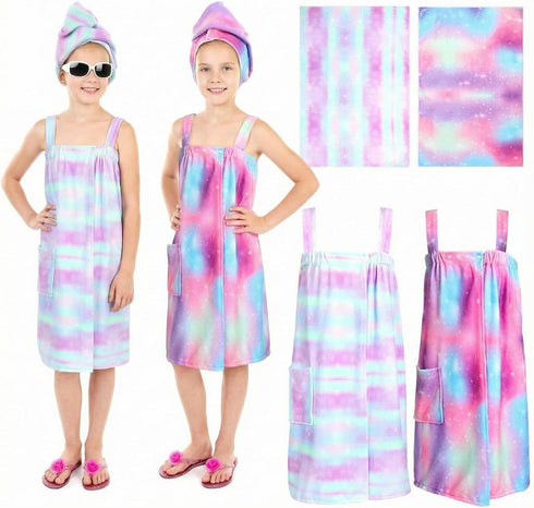 SmoothNovelty 2 Sets Girls Towel Wrap Hair Towel Wrap for Kids with